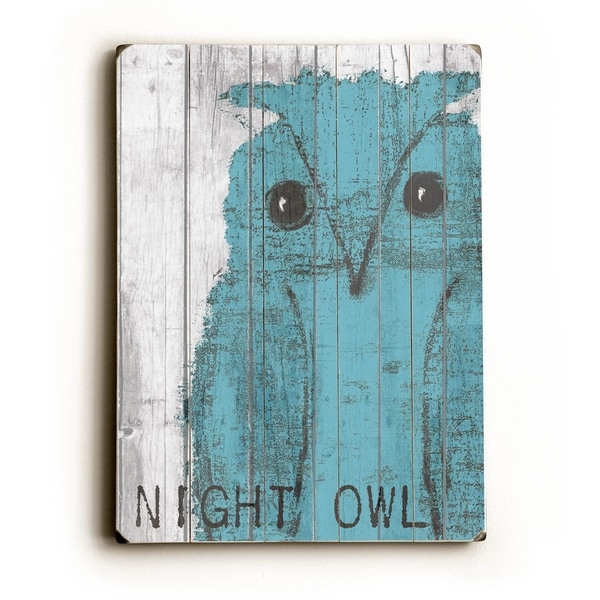 Night owl Blue - Planked Wood Wall Decor by Lisa Weedn