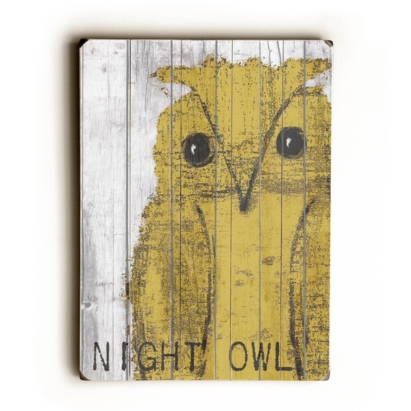 Night owl yellow - Planked Wood Wall Decor by Lisa Weedn