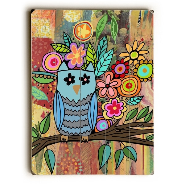 Owl with flowers - Planked Wood Wall Decor by Beth Nadler