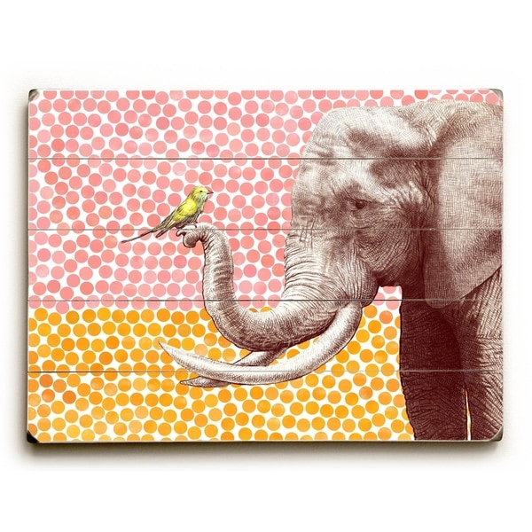 Elephant and Bird - Planked Wood Wall Decor by Eric Fan
