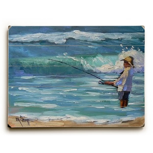 Surf Fisherman - Planked Wood Wall Decor by Carol Schiff