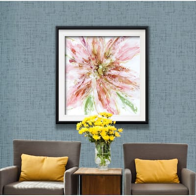 Floral Strokes I -Custom Framed Print - blue, white, grey, yellow, green, silver, gold