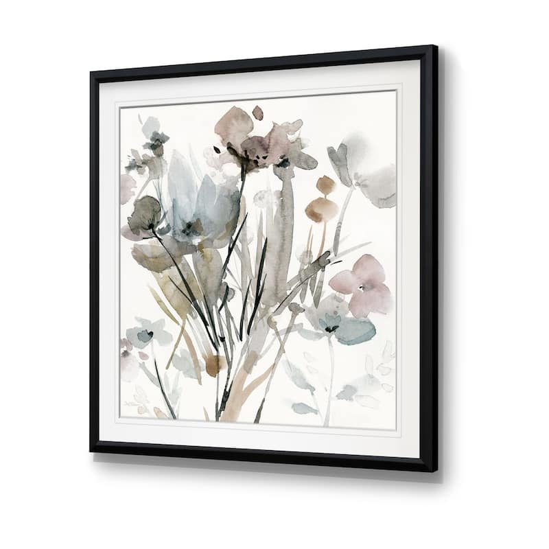 Dainty Blooms I -Custom Framed Print - blue, white, grey, yellow, green, silver, gold