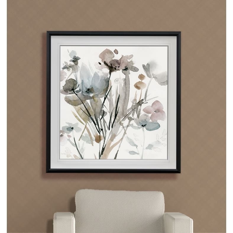 Dainty Blooms I -Custom Framed Print - blue, white, grey, yellow, green, silver, gold