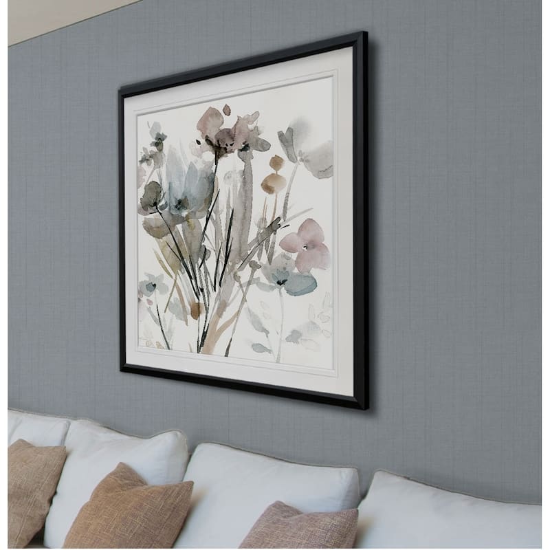 Dainty Blooms I -Custom Framed Print - blue, white, grey, yellow, green, silver, gold