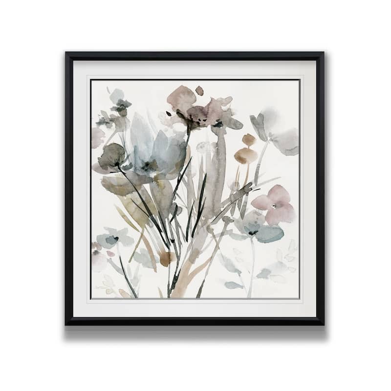 Dainty Blooms I -Custom Framed Print - blue, white, grey, yellow, green, silver, gold