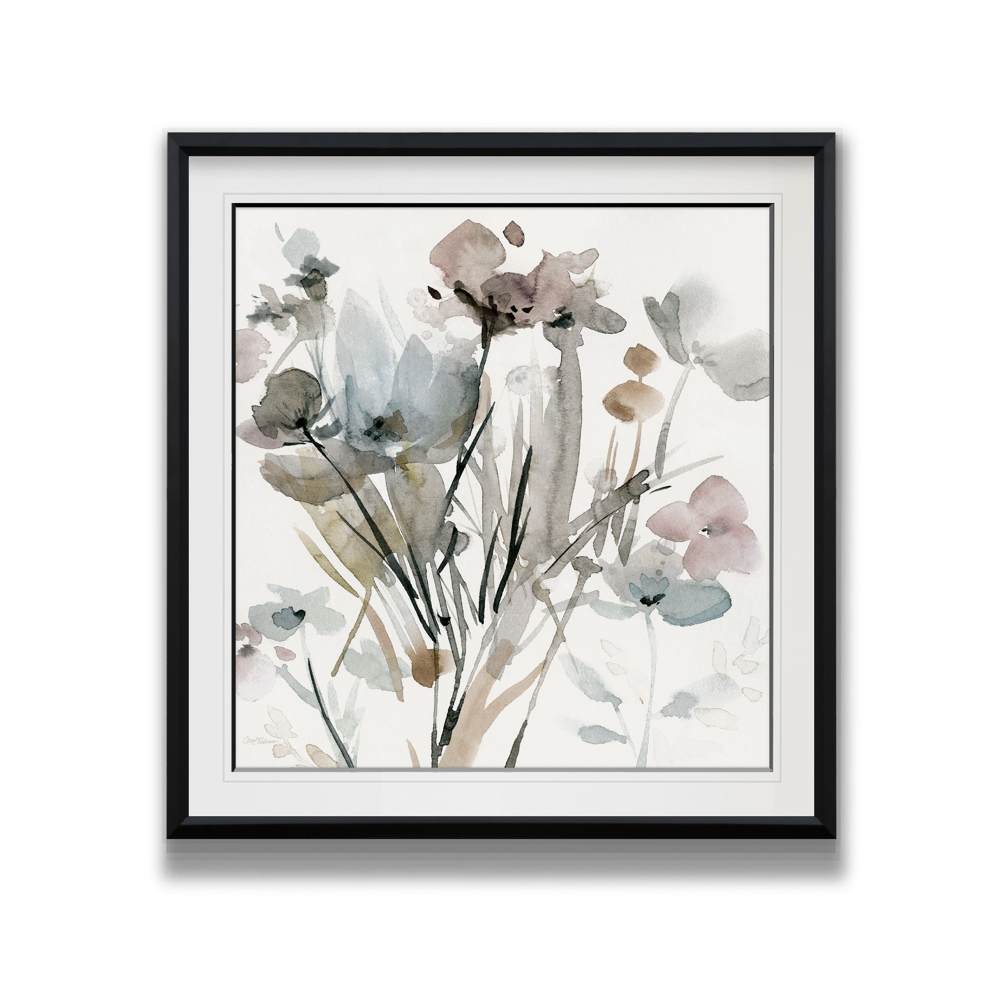 Dainty Blooms I -Custom Framed Print - blue, white, grey, yellow, green, silver, gold