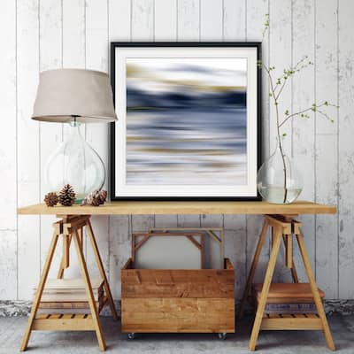 Windswept -Custom Framed Print - blue, white, grey, yellow, green, silver, gold