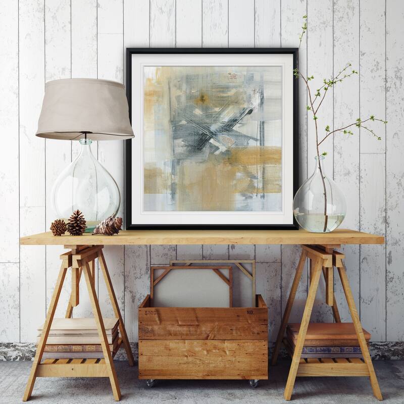 Reflections I -Custom Framed Print - blue, white, grey, yellow, green, silver, gold