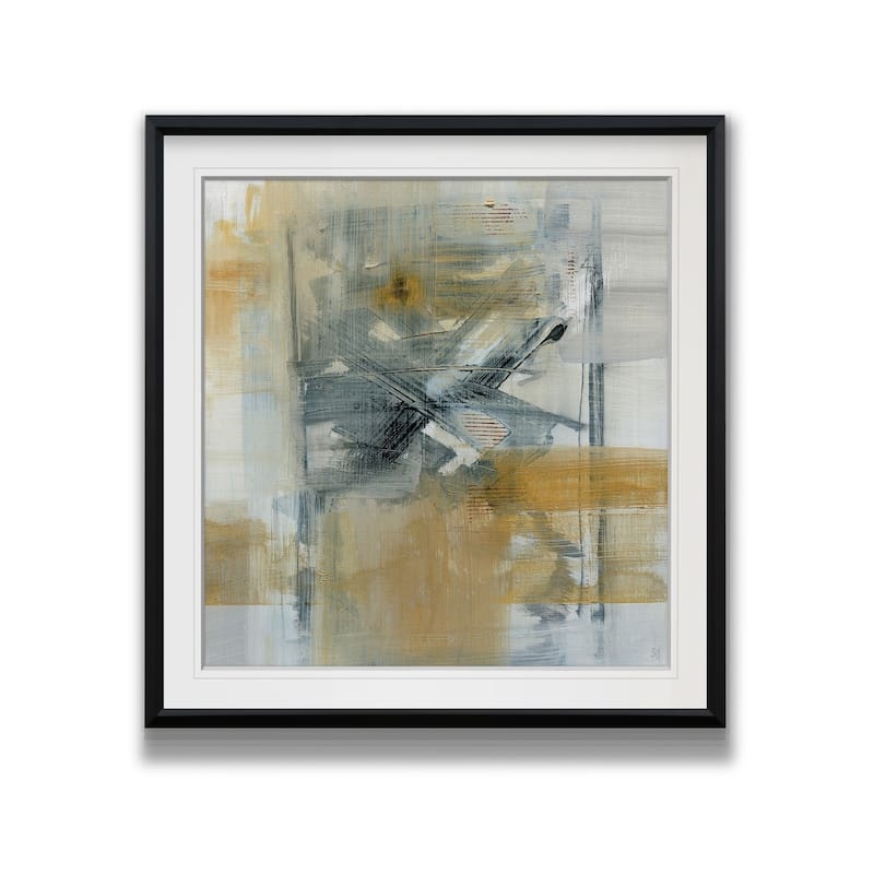 Reflections I -Custom Framed Print - blue, white, grey, yellow, green, silver, gold