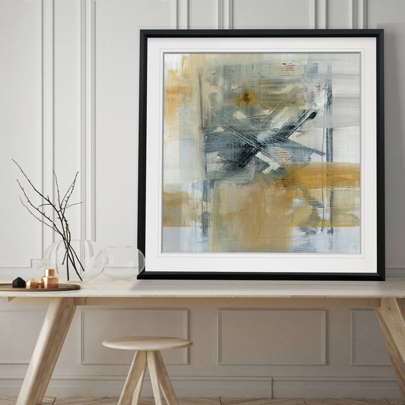 Reflections I -Custom Framed Print - blue, white, grey, yellow, green, silver, gold
