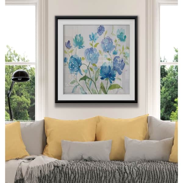 Flower Garden II -Custom Framed Print - blue, white, grey, yellow ...
