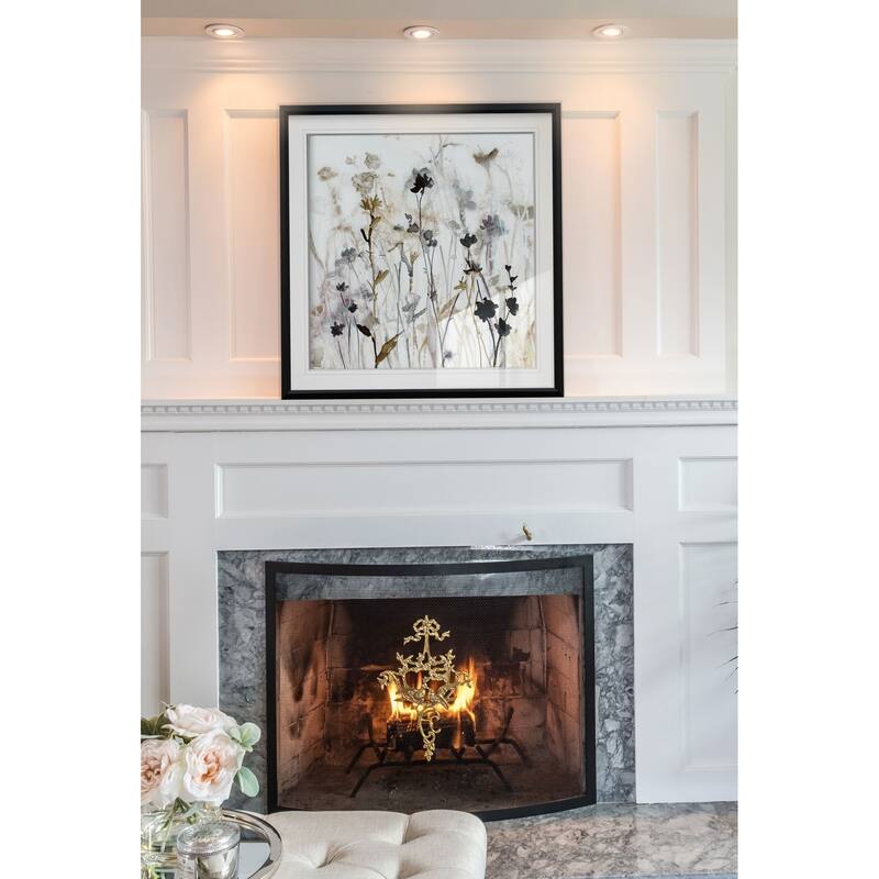 Wildflower Mist I -Custom Framed Print - blue, white, grey, yellow, green, silver, gold