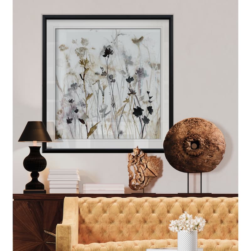 Wildflower Mist I -Custom Framed Print - blue, white, grey, yellow, green, silver, gold