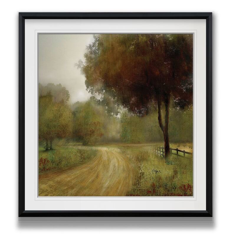 Country Road -Custom Framed Print - blue, white, grey, yellow, green, silver, gold