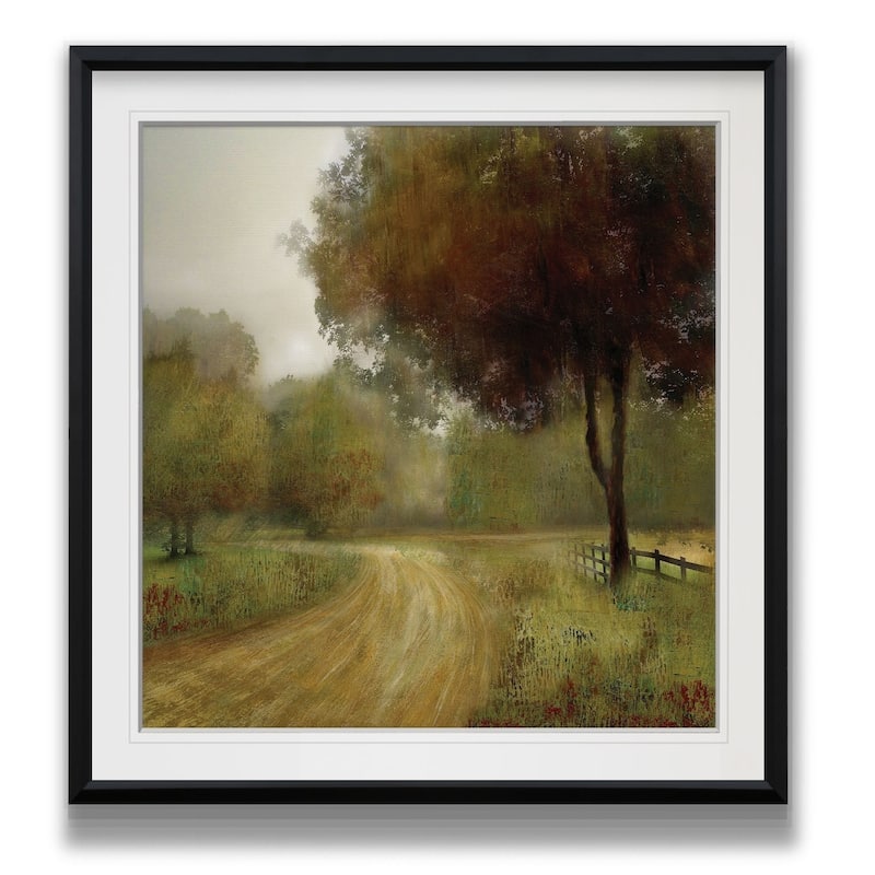 Country Road -custom Framed Print - Blue, White, Grey, Yellow, Green 