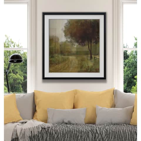 Country Road -Custom Framed Print - blue, white, grey, yellow, green, silver, gold