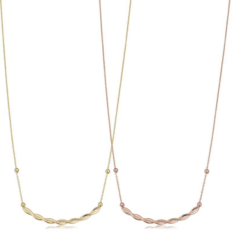 Fremada Italian 14k Yellow Gold or Rose Gold Adjustable Length Twist Curved Bar Necklace (adjusts to 17 or 18 inches)