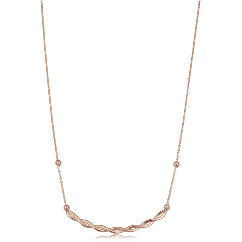 Fremada Italian 14k Yellow Gold or Rose Gold Adjustable Length Twist Curved Bar Necklace (adjusts to 17 or 18 inches) - Rose