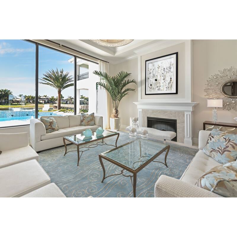 Wildflower Mist II -Custom Framed Print - blue, white, grey, yellow, green, silver, gold