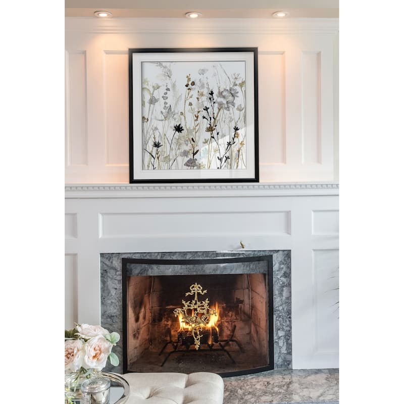 Wildflower Mist II -Custom Framed Print - blue, white, grey, yellow, green, silver, gold