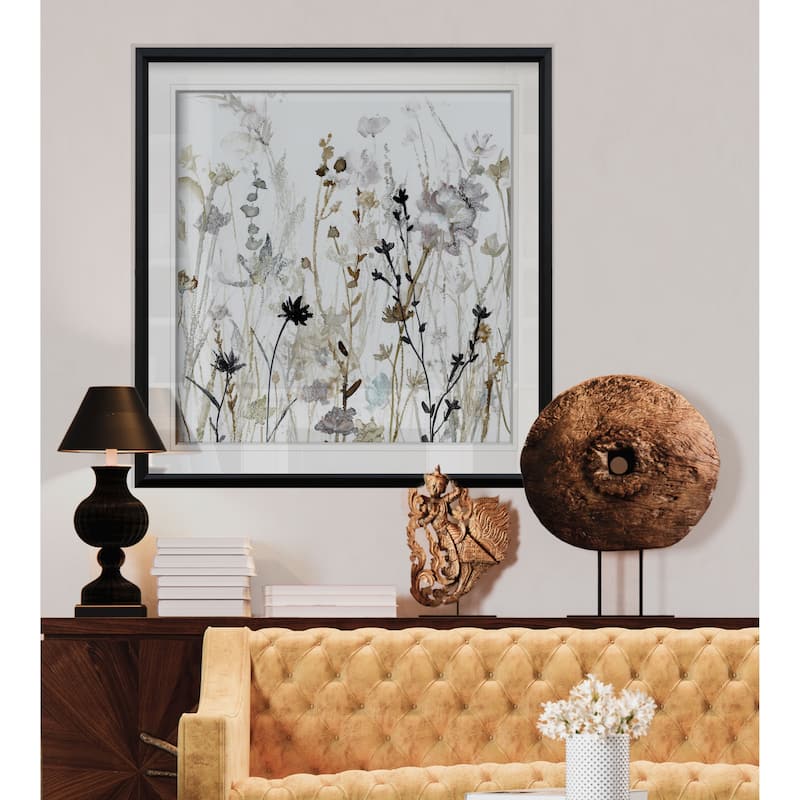 Wildflower Mist II -Custom Framed Print - blue, white, grey, yellow, green, silver, gold