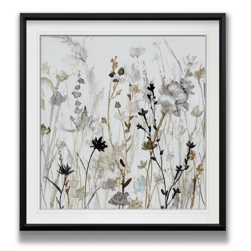 Wildflower Mist II -Custom Framed Print - blue, white, grey, yellow, green, silver, gold