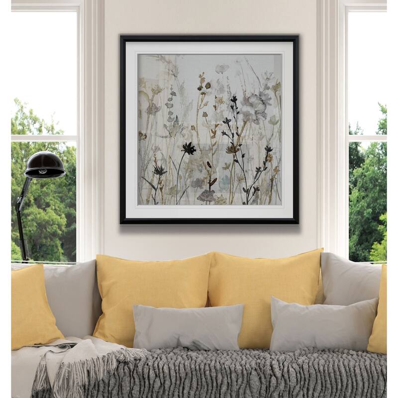 Wildflower Mist II -Custom Framed Print - blue, white, grey, yellow, green, silver, gold