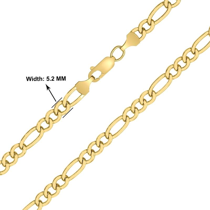 14K Yellow Gold Filled 5.2mm Figaro Chain with Lobster Clasp - 22 Inch