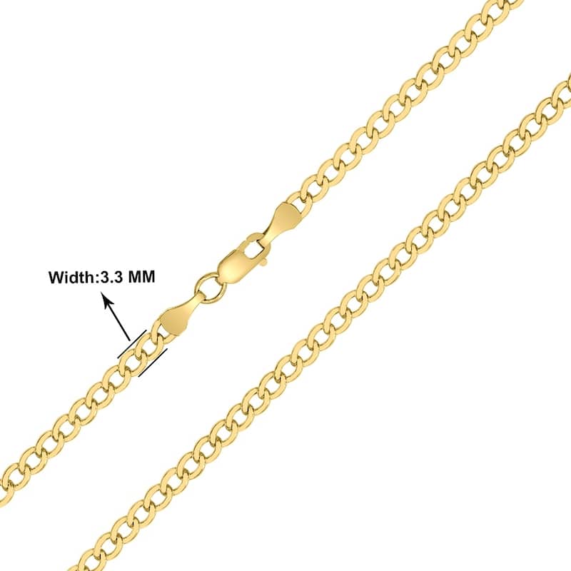 14K Yellow Gold Filled 3.3MM Curb Link Chain with Lobster Clasp - 22 INCH