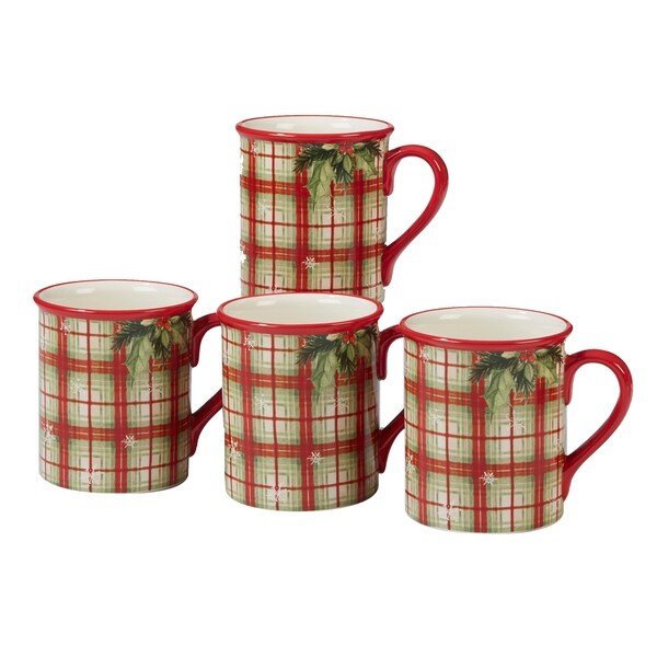 Certified International Holiday Wishes 18 oz. Plaid Mugs, Set of Four ...