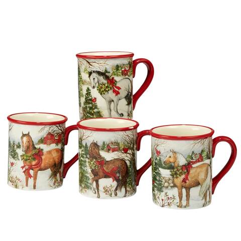 Certified International Christmas on the Farm 18 oz. Mugs, Set of 4 Assorted Designs