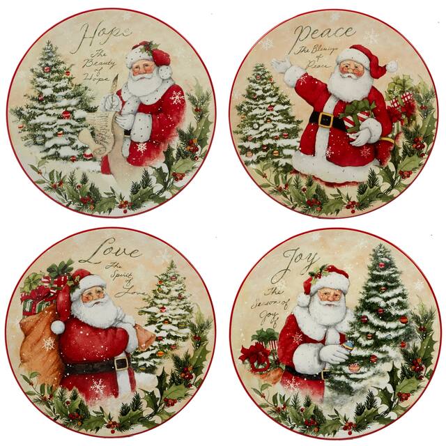 Certified International Holiday Wishes 9-inch Dessert Plate, Set of 4 Assorted Designs