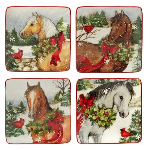 Certified International Christmas on the Farm 6-inch Canape Plates, Set of 4 Assorted Designs