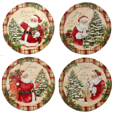 Certified International Holiday Wishes 6-inch Canape Plates, Set of 4 Assorted Designs