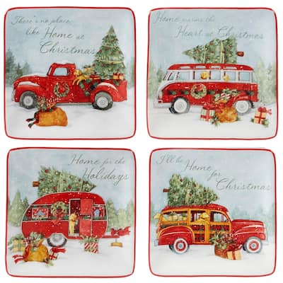 Certified International Home for Christmas 6-inch Canape Plates, Set of 4 Assorted Designs
