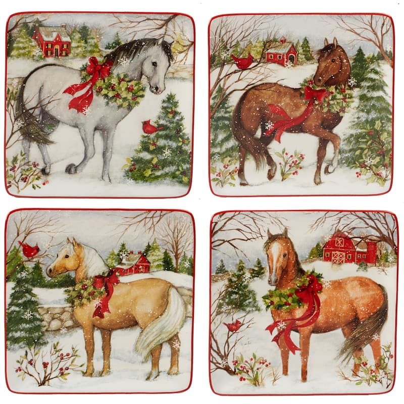 Certified International Christmas on the Farm 8.5-inch Dessert Plates, Set of 4 Assorted Designs