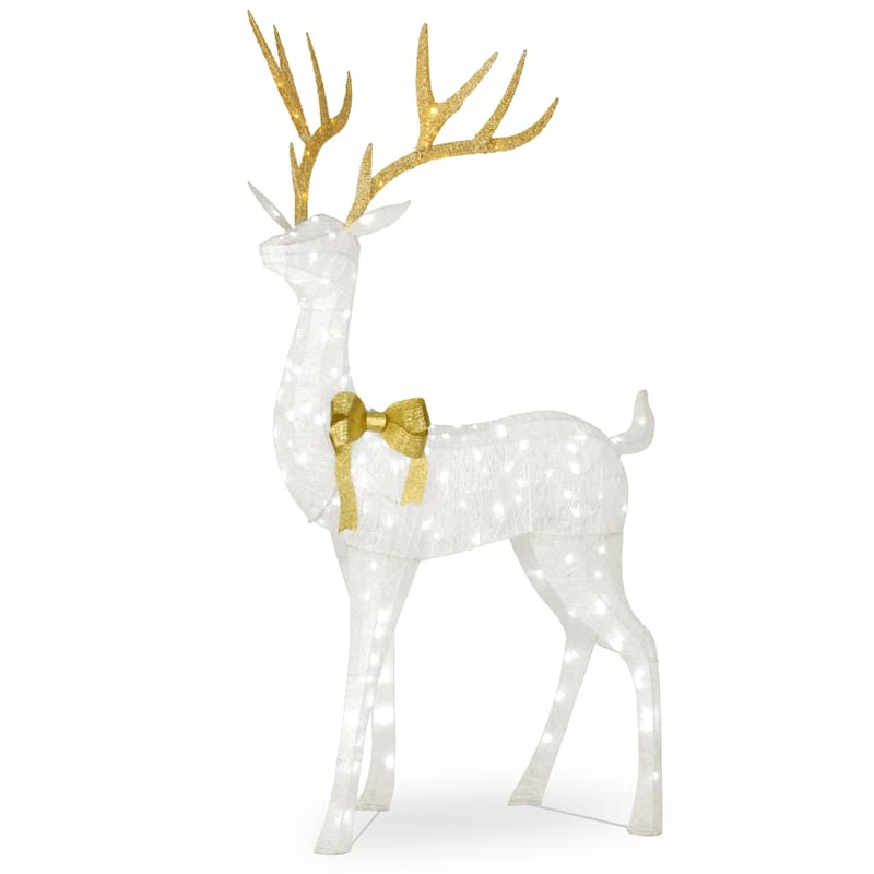 National Tree Company 75 in. Pre-lit Crystal White Standing Buck