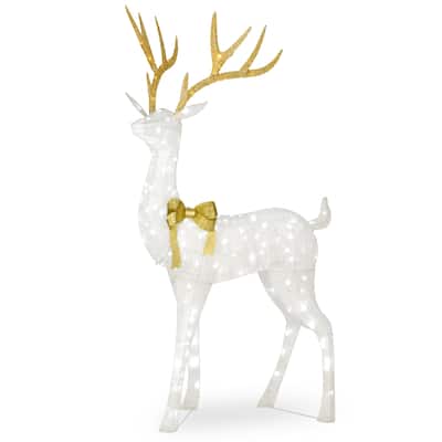 National Tree Company 75 in. Pre-lit Crystal White Standing Buck