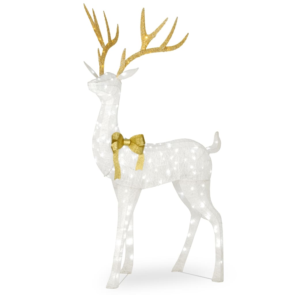 National Tree Company 75 in. Pre-lit Crystal White Standing Buck
