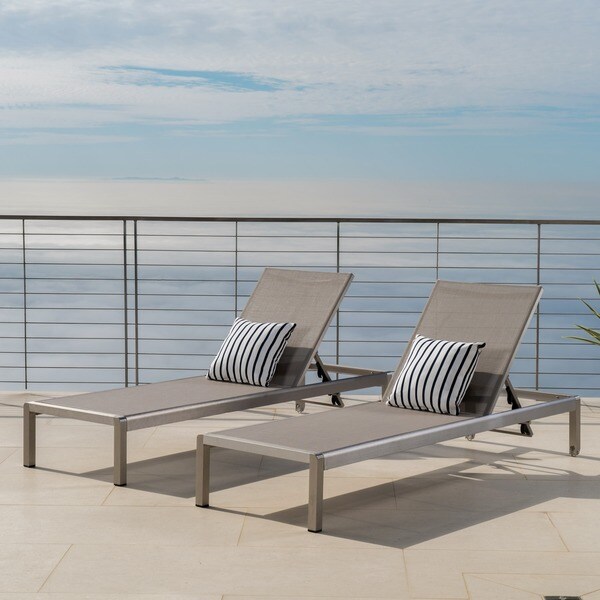 Cape Coral Outdoor Aluminum Adjustable Chaise Lounge Grey Set of