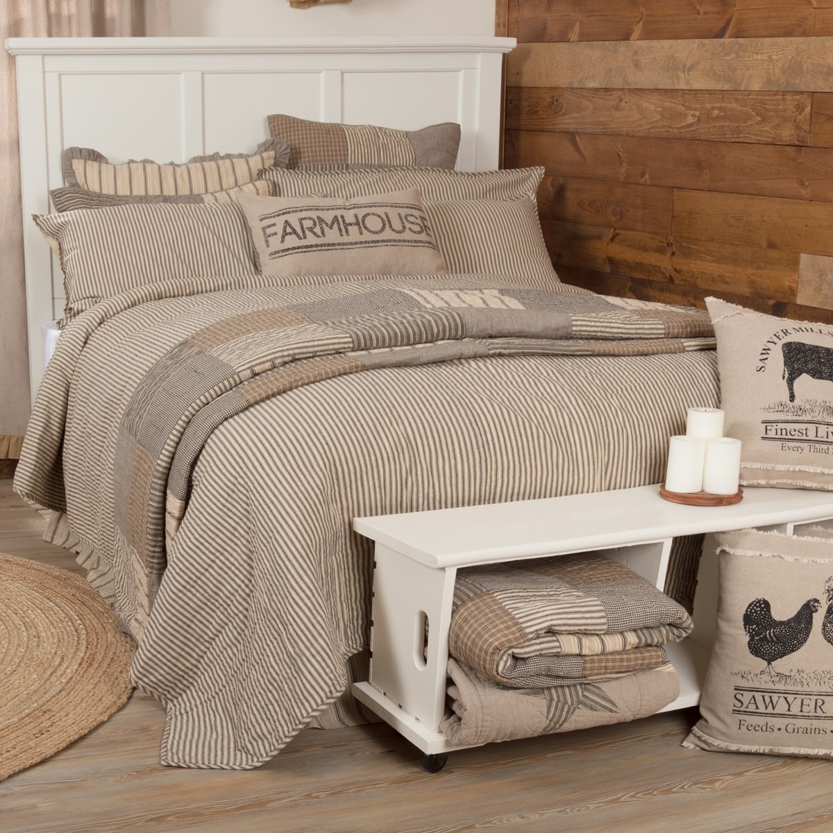 Red Country VHC Brands Sawyer Mill Farmhouse Bedding Ticking Cotton Pre-Washed Striped California King Coverlet