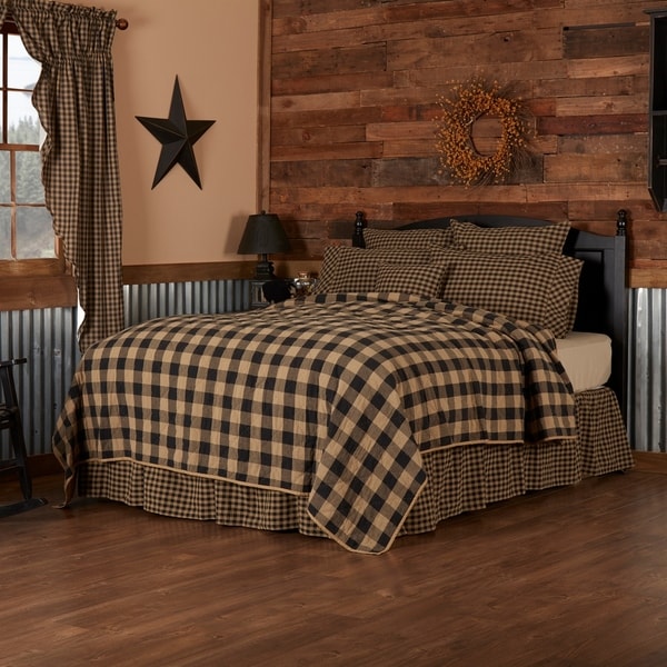 VHC Brands Primitive Bedding Black Check Star Quilt Twin,