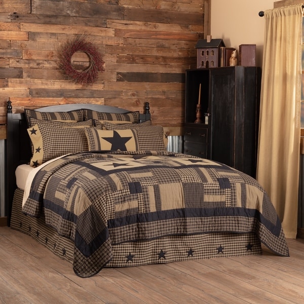 VHC Raven Black Primitive Bedding Check Star Quilt