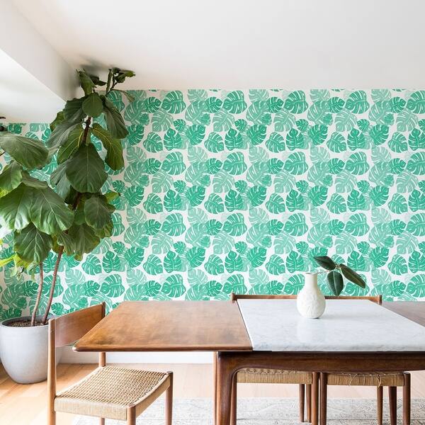 Bianca Green Linocut Monstera Wallpaper - Bed Bath & Beyond - 22579512