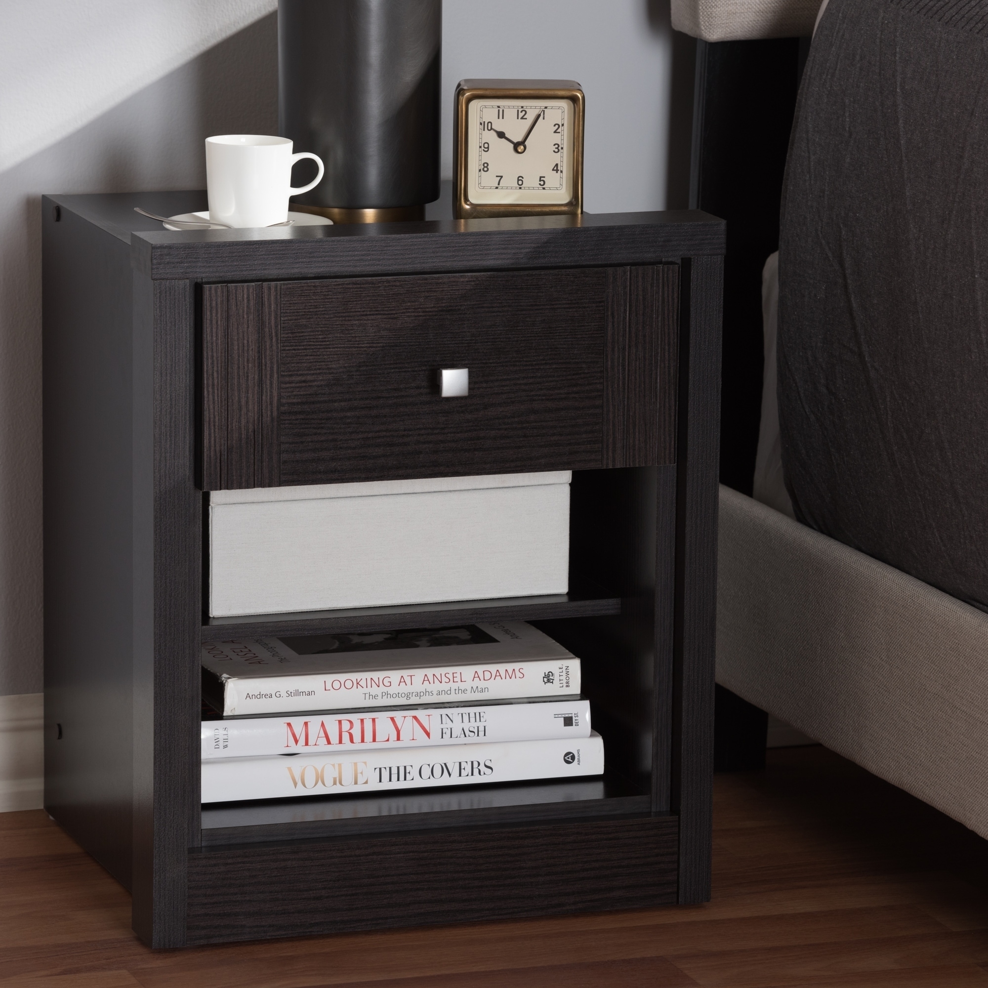 Contemporary Wenge Brown 1 Drawer Nightstand by Baxton Studio On