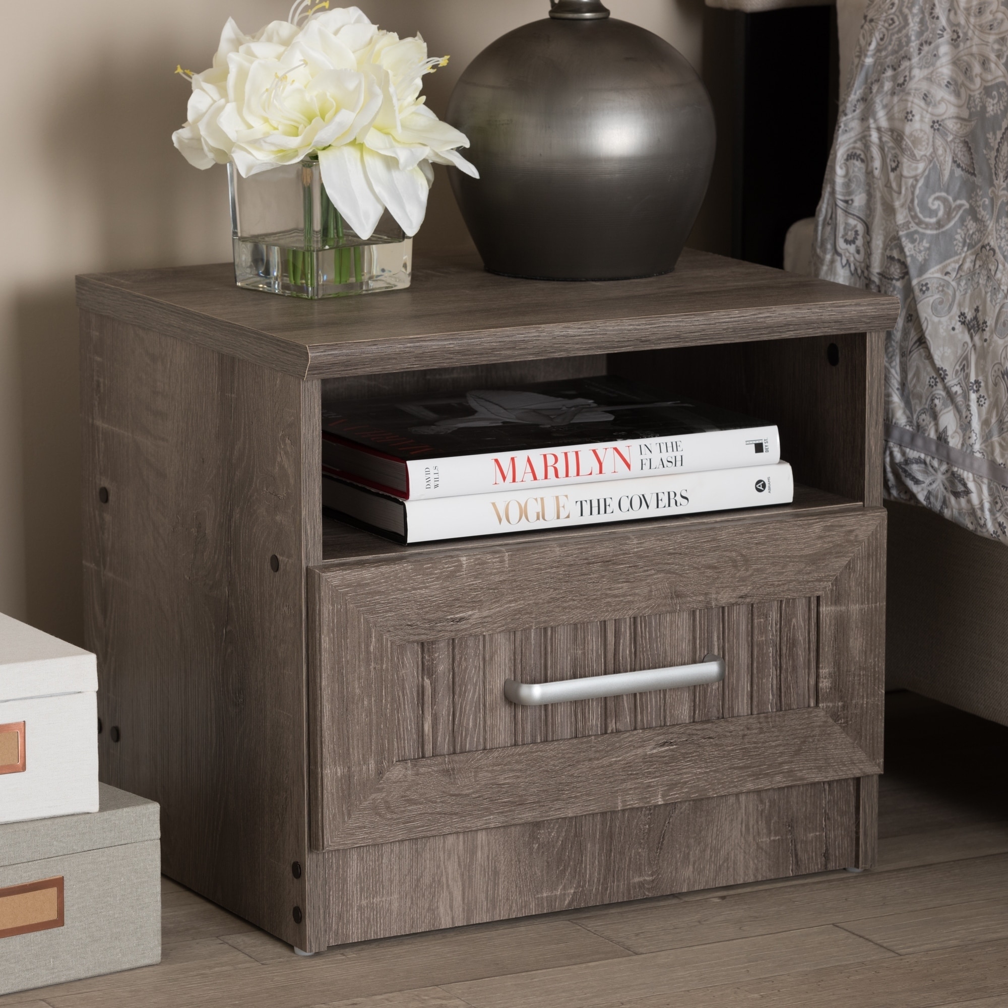 Contemporary Oak Brown 1 Drawer Nightstand By Baxton Studio On Sale Overstock 22579951