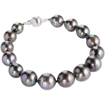 DaVonna Sterling Silver 8-10 mm Black Baroque Tahitian Pearl Bracelet