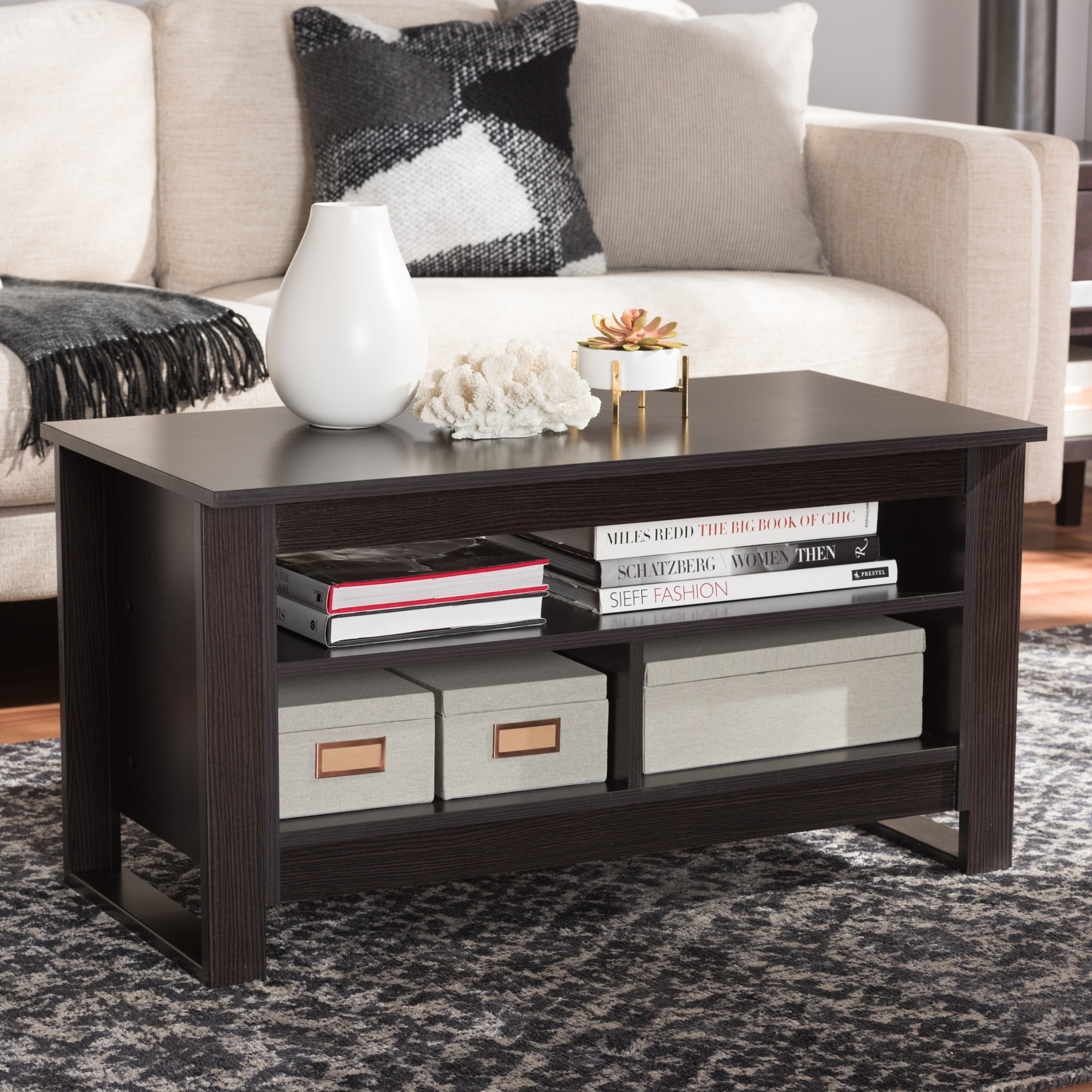 Contemporary Dark Brown Coffee Table by Baxton Studio On Sale