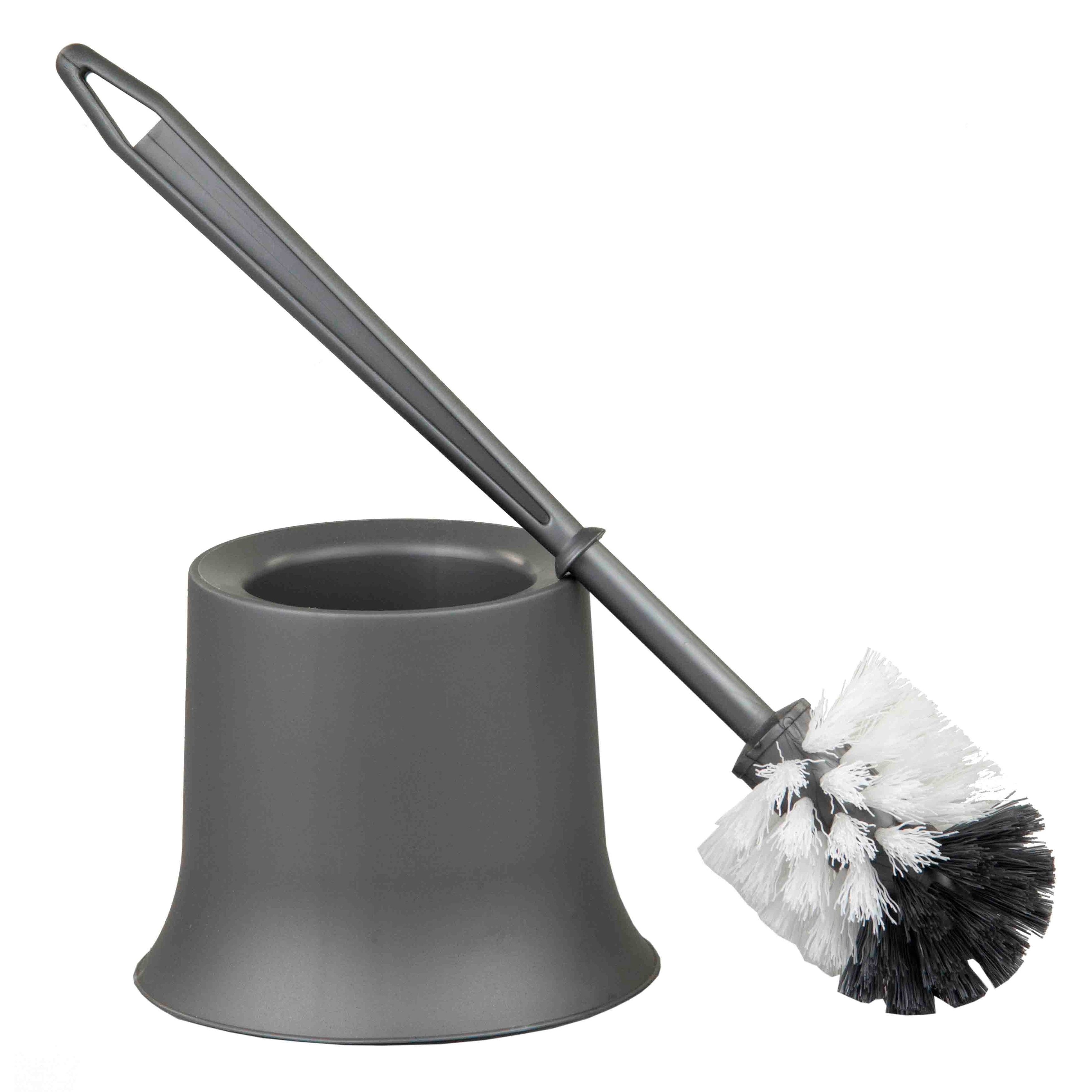 white plastic toilet brush and holder